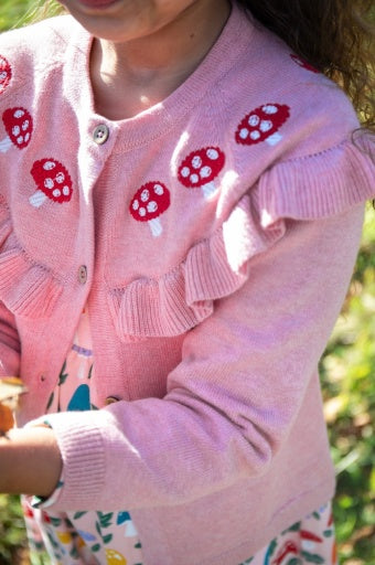 Frugi Romi Ruffle Cardigan - Pink Marl/Mushroom