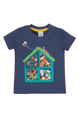 Frugi Interactive Applique T-Shirt - Navy Blue/Bug Hotel