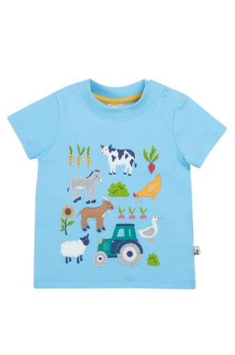 Frugi Little Creature Applique T-Shirt - Bluebird/Farm Life