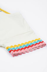 Frugi Ric Rac T-Shirt - Soft White/Rainbow Ric Rac