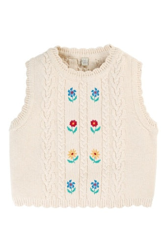 Frugi Marnie Embroidered Tank Top - Pearl/Flowers