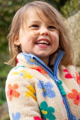 Frugi Zipped Ted Fleece Jacket - Flower Pop