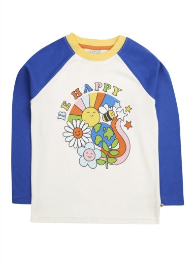 Frugi Tamar Raglan Top - White/Be Happy