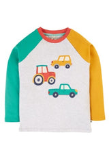 Frugi Alfie Raglan Top - Grey Marl/Vehicles