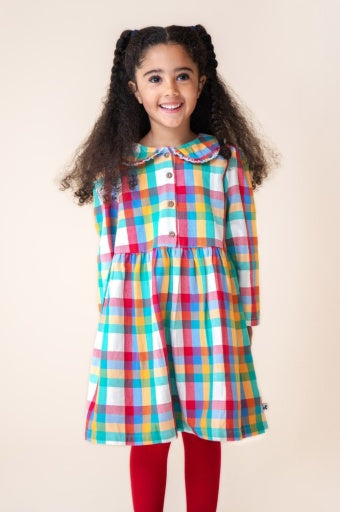 Frugi Ffion Dress - Rainbow Check