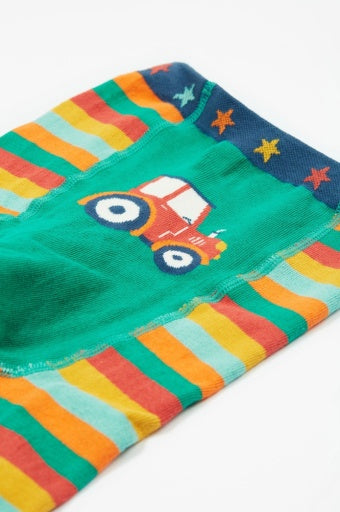 Frugi Little Knitted Leggings - Rainbow Stripe/Tractor