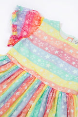 Frugi Penny Party Dress - Rainbow Star Stripe
