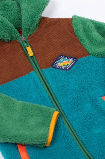 Frugi Bracken Fleece Cord Jacket - Holly Green/Hotchpotch