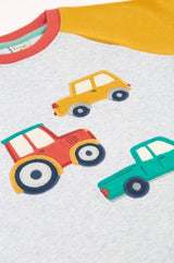 Frugi Alfie Raglan Top - Grey Marl/Vehicles