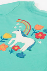 Frugi Anna Applique Top - Pacific Aqua/Horse