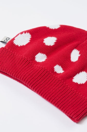 Frugi Noa Knitted Hat - Red/Mushroom