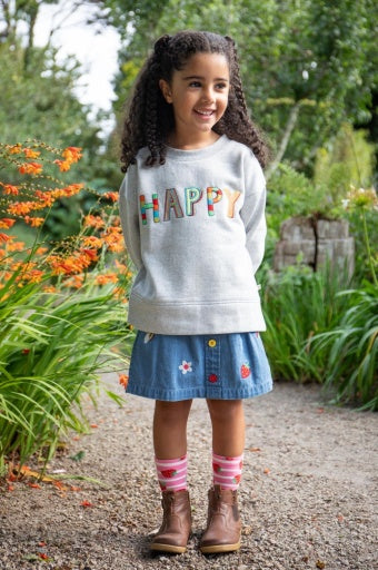 Frugi Charley Denim Skirt - Denim/Rainbow Strawberry