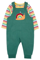Frugi Coverack Dungaree Outfit - Holly Green/Snail