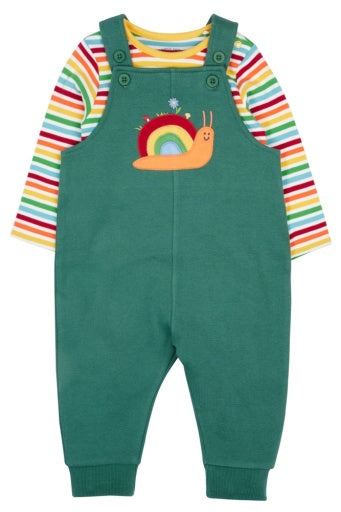 Frugi Coverack Dungaree Outfit - Holly Green/Snail