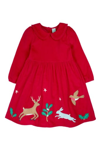 Frugi Peony Cord Dress - Berry Red/Robin
