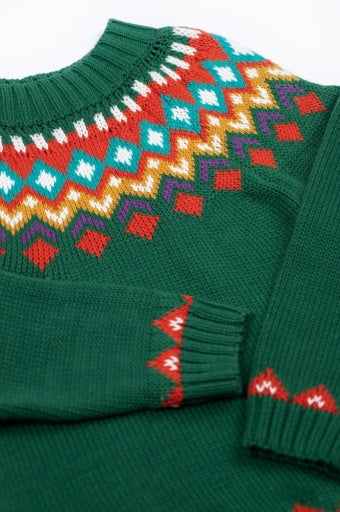 Frugi Fyfe Knitted Jumper - Holly Green Fair Isle