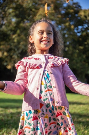 Frugi Romi Ruffle Cardigan - Pink Marl/Mushroom