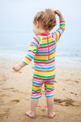 Frugi Little Sun Safe Suit - Summer Stripe/Daisy