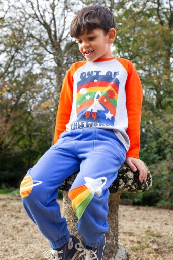 Frugi Malpas Applique Joggers - Blue Tang/Rocket