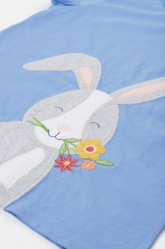 Frugi Cassia Applique T-Shirt - Cornflower/Rabbit