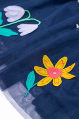 Frugi Penny Applique Party Dress - Navy Blue/Flowers