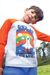 Frugi Tamar Raglan Top - Grey Marl/Out Of This World