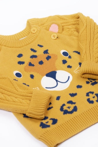 Frugi Caleb Character Knit Jumper - Primrose/Leopard