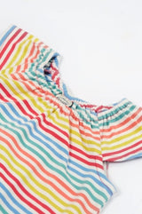 Frugi Dory Playsuit - Cornflower/Rainbow Stripe