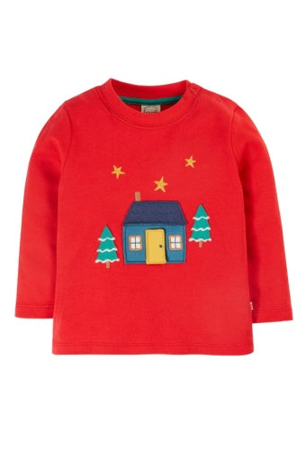 Frugi Ira Interactive Applique Top - True Red/Winter Cottage