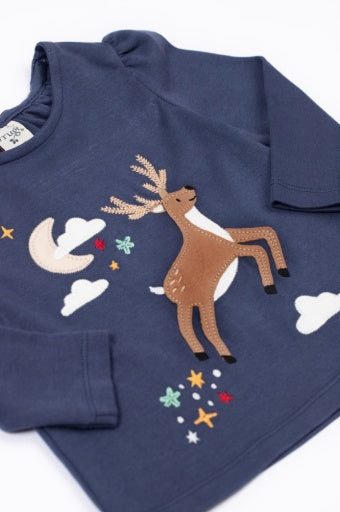 Frugi Caris Applique Top - Navy Blue/Caribou