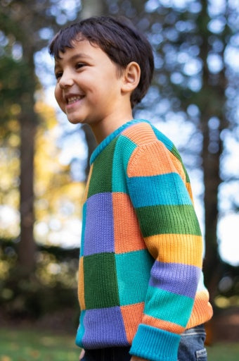Frugi Lenny Knitted Jumper - Rainbow Checkerboard