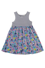 Frugi Holiday Summer Dress - Navy Blue Stripe/Lemur Laughs