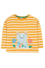 Frugi Tori Applique Top - Gold Breton Stripe/Cat