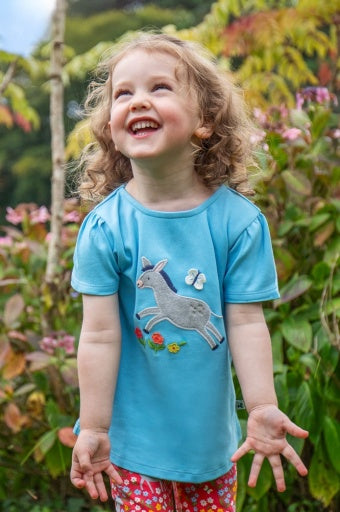 Frugi Emily Applique T-Shirt - Bluebird/Donkey