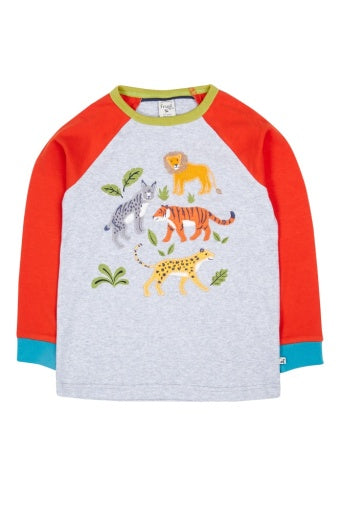 Frugi Jake Circular Top - Grey Marl/Big Cats