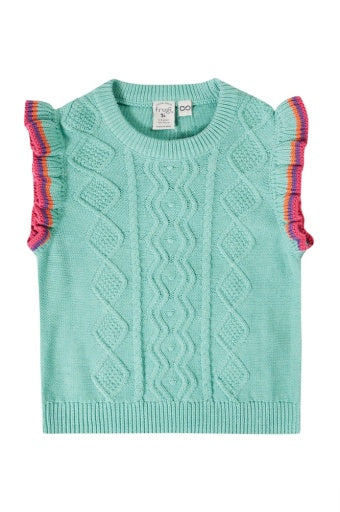 Frugi Ray Ruffle Tank Top - Lichen Marl/Rainbow
