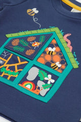 Frugi Interactive Applique T-Shirt - Navy Blue/Bug Hotel