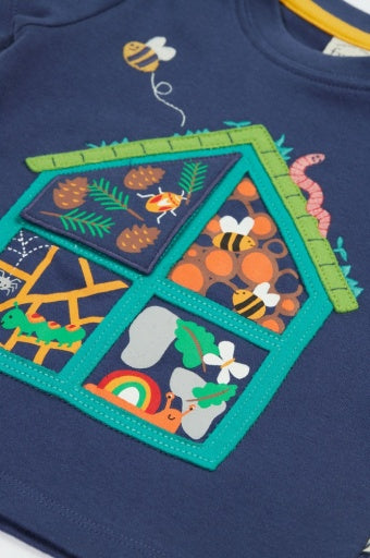 Frugi Interactive Applique T-Shirt - Navy Blue/Bug Hotel