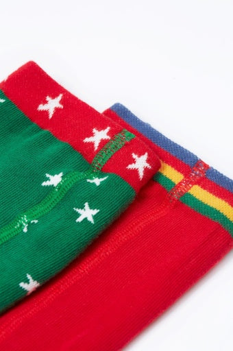 Frugi Norah 2Pk Tights - Green Robin/Berry Red