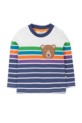 Frugi Character Pocket Top - Navy Engineered Stripe/Bear