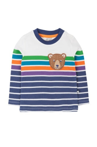 Frugi Character Pocket Top - Navy Engineered Stripe/Bear