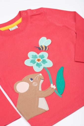 Frugi Adventure Applique Top - Rose/Mouse