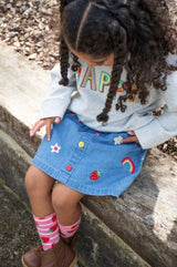 Frugi Charley Denim Skirt - Denim/Rainbow Strawberry