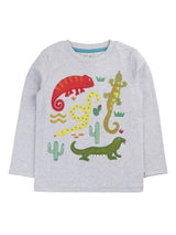 Frugi Terrific Applique Top - Grey Marl/Amphibians