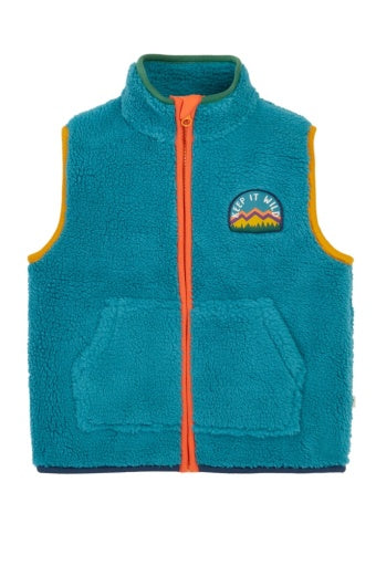 Frugi Bude Borg Gilet - Boat Blue/Mushroom