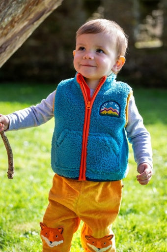 Frugi Bude Borg Gilet - Boat Blue/Mushroom