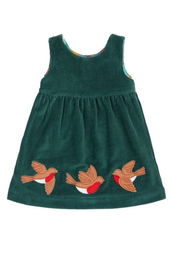 Frugi Rosalie Reversible Dress - Holly Green/Rainbow Check