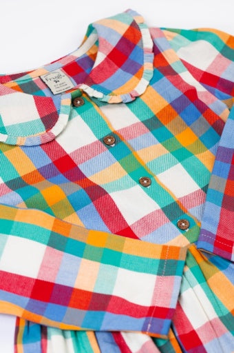 Frugi Ffion Dress - Rainbow Check
