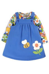 Frugi Polly Pinafore Outfit - Blue Tang/Retro Happy