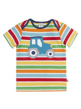 Frugi Bobster Applique T-Shirt - Happy Stripe/Tractor